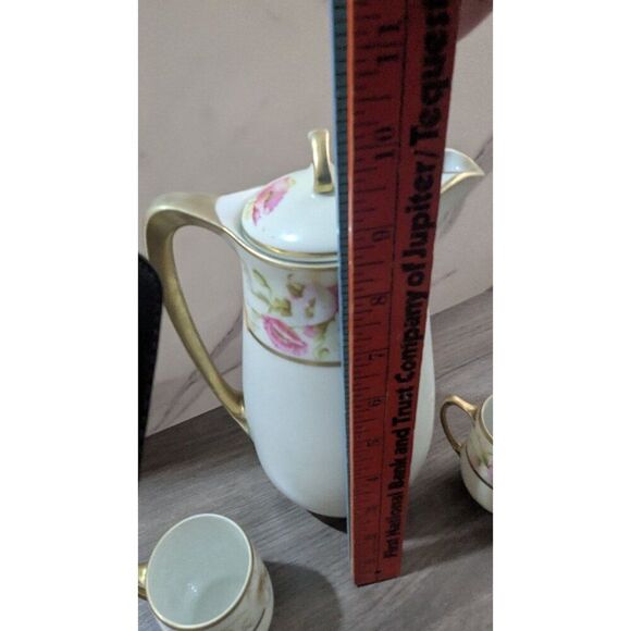 Bavaria Porcelain Coffee Set Pitcher & 2 Cups Floral Gold Trim Antique chocolate - Picture 8 of 8